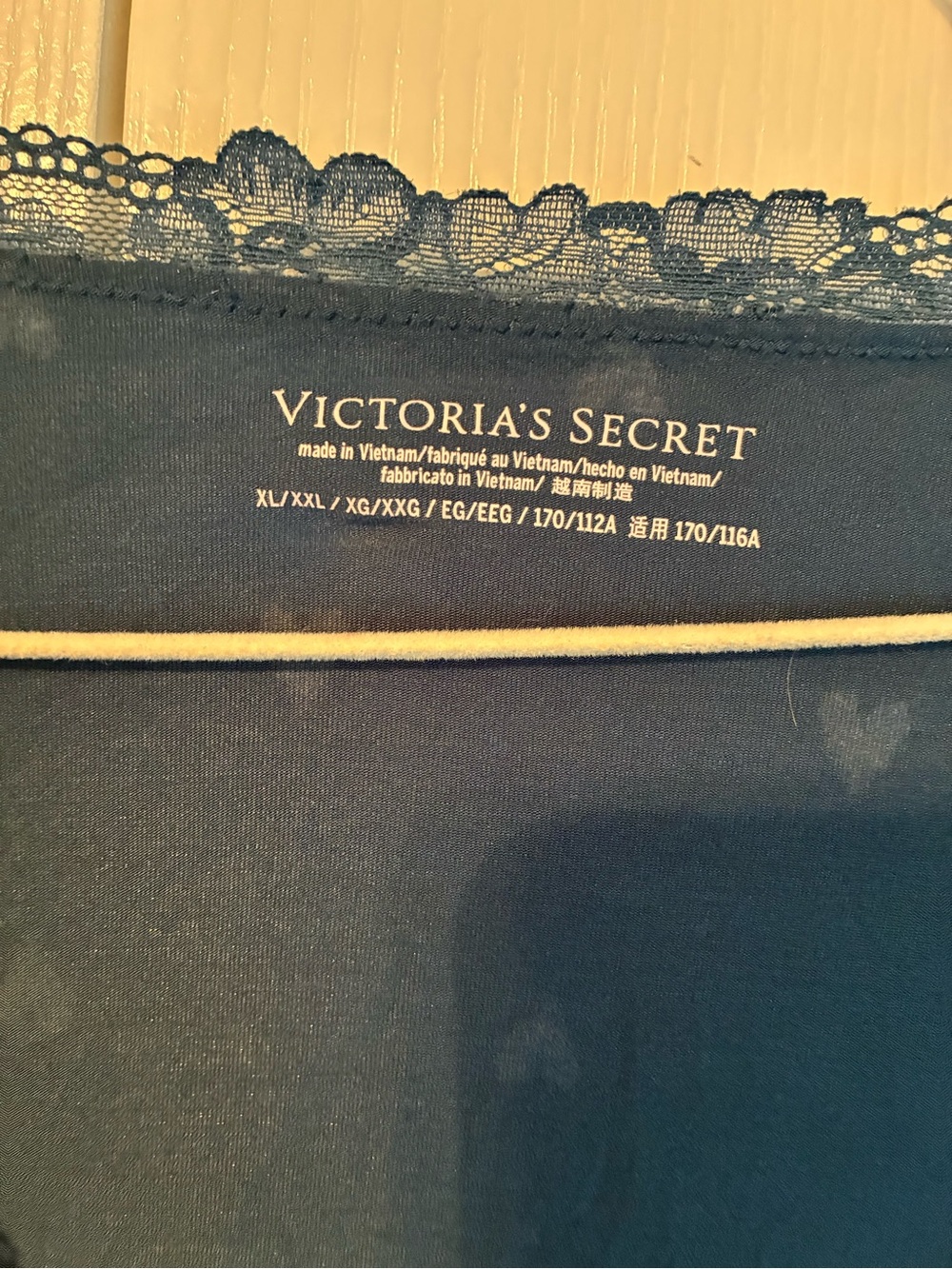 Victoria's Secret Slate Blue Heart-Print Modal Lace-Trim Robe - Picture 5 of 10
